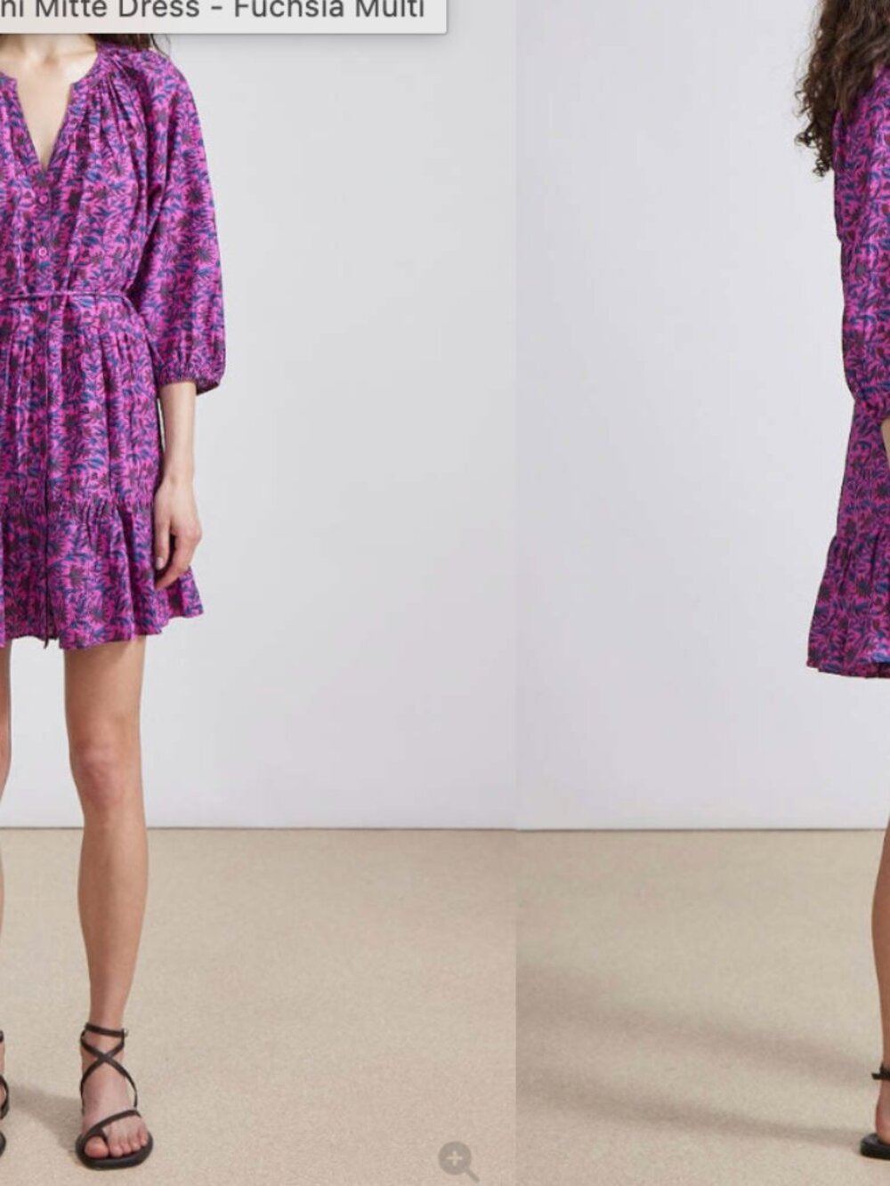 Apiece Apart Palm Floral Mini Mitte Fuchsia Silk Cotton Tie Waist Mini Dress S